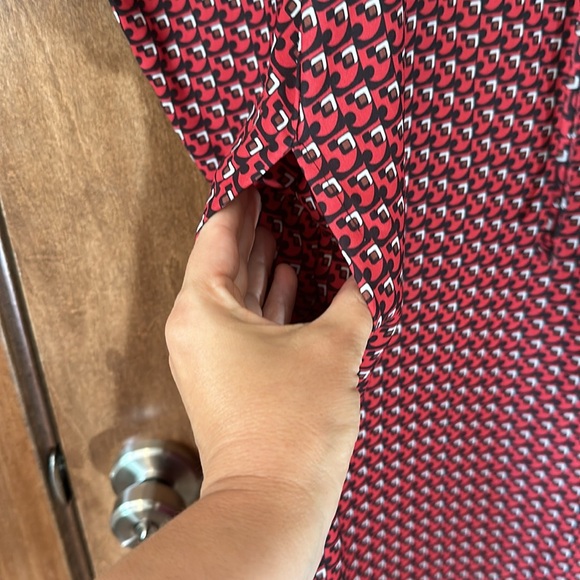 MADE IN ITALY - Luisa Perla Red and Black Geometric Design A-Line Dress - Picture 5 of 6